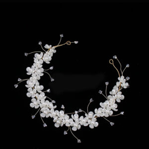 Handmade White Flower Pearl Crystal Vine Headband For Romantic Bridal Wedding Hair Decor Accessory
