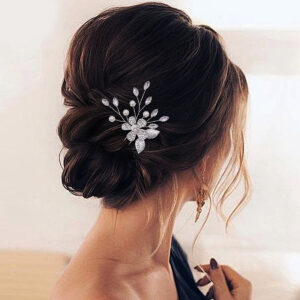 Silver Floral Rhinestone Pearl Hair Pin For Elegant Ladies Bridal Updo Wedding Hair Accessory Piece