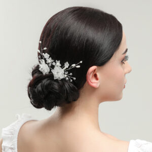 Silver Wire Frosted Flower Pearl Crystal Hair Comb For Delicate Ladies Bridal Wedding Hair Accessory