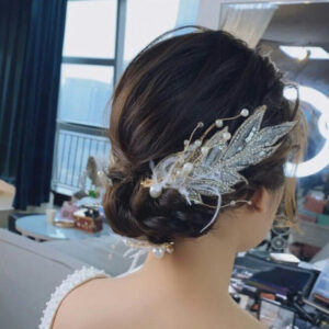 Sparkly Sequin Feather Pearl Leaf Hair Clip For Romantic Bridal Wedding Updo Hair Accessory Decor