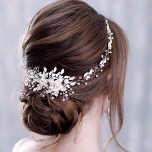 Handmade Silver Floral Crystal Pearl Vine Headband For Bridal Wedding Hair Accessory Decor