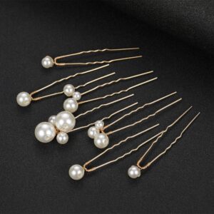 Handmade Gold Wire Mixed Size Pearl U Hair Pins Set Elegant Bridal Daily Hair Accessory