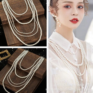 Multi Strand Long White Pearl Necklace Vintage Elegant Women Wedding Layering Jewelry