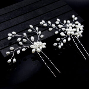Silver Wire Branch Pearl U Hairpins Set Delicate Bridal Wedding Updo Hair Jewelry