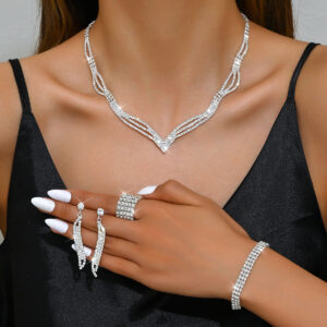 Gorgeous V-Shaped Rhinestone Full Jewelry Set for Formal Evening Party Occasions