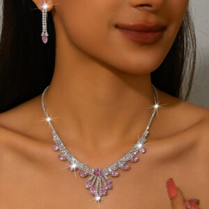 Fancy Water Drop Rhinestone Fringe Jewelry Set For Women Wedding Formal Party Outfit Accessory