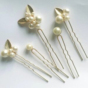 Vintage Gold Leaf Pearl Hair Pins Set Elegant Bridal Wedding Hair Accessories for Women