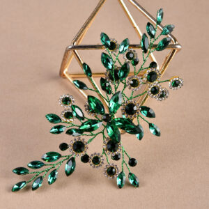 Emerald Green Crystal Leaf Hair Clip Luxury Vintage Formal Bridal Party Hair Accessory For Women