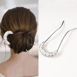 Silver Crescent Moon Pearl Rhinestone U Hair Pin Elegant Daily Wedding Hair Accessory