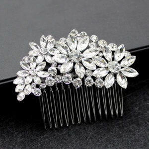 Silver Floral Multi Cut Rhinestone Hair Comb Elegant Bridal Wedding Hair Accessory