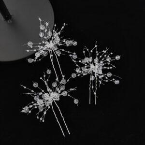Clear Bead Dandelion Shaped Silver Hair Pins Set Dreamy Bridal Wedding Hair Decor