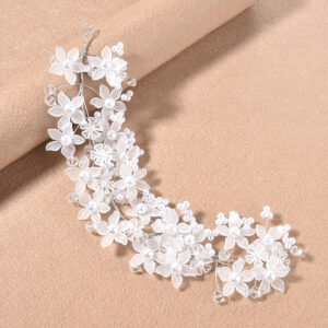 Silver Wire White Flower Pearl Crystal Flexible Bridal Wedding Hair Vine Headpiece