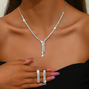 Vertical Tassel Lariat 3 Pieces Jewelry Set Formal Event Party Outfit Gift for Elegant Women