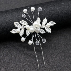 Handmade Faux Pearl Crystal Leaf Hair Pin Bridal Updo Hairpiece for Wedding Party