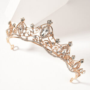 Rose Gold Filigree Crystal Princess Tiara Elegant Bridal Wedding Crown Headpiece