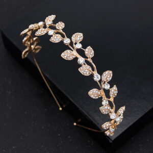 Vintage Gold Leaf Rhinestone Branch Bridal Headband Elegant Wedding Hair Accessory