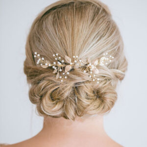 Gold Leaf Tiny Pearl Branch Bridal Hair Comb Elegant Wedding Updo Hair Accessory