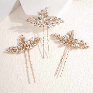 Gold Marquise Crystal Leaf Bridal U Hair Pins Set Wedding Hair Accessory