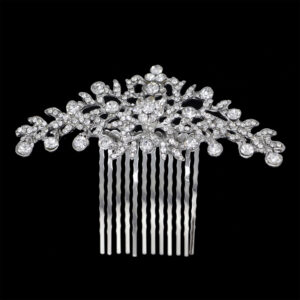 Silver Filigree Crystal Cluster Leaf Bridal Wedding Side Hair Comb Accessory