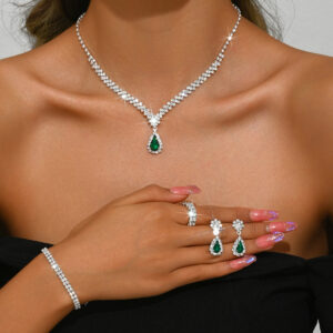 Gorgeous Teardrop Gemstone Rhinestone 4Pcs Bridal Wedding Formal Jewelry Set