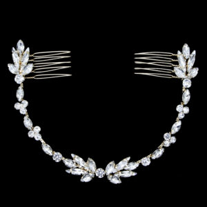 Gold Marquise Crystal Flexible Dual Comb Bridal Wedding Forehead Hair Vine