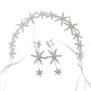 Silver Rhinestone Snowflake Bridal Headband Earrings Set Winter Wedding Hair Accessory