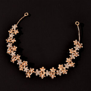 Rose Gold Flower Rhinestone Vine Hair Headband For Bridal Wedding Formal Party Elegant Hairstyle Decor