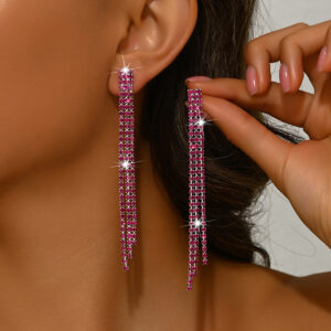 Long Tassel Drop Earrings Sparkling Rhinestone Dangle Party Statement Jewelry For Women