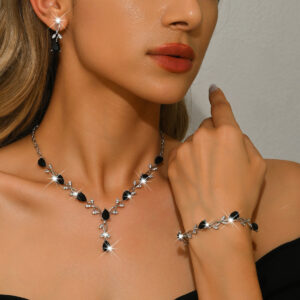 Vine Branch Teardrop Gem Three Pieces Matching Jewelry Set For Women Formal Evening Party Occasions