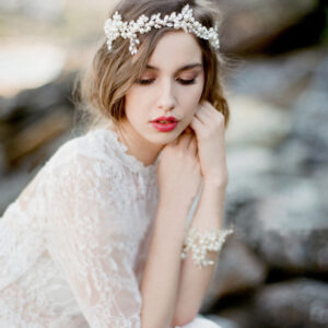 Silver Pearl Bead Flower Bridal Headband For Wedding Boho Garden Beach Elegant Bride Special Occasions