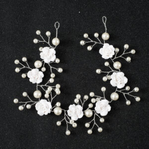 Silver Wire White Flower Pearl Bridal Hair Vine For Wedding Garden Prom Bride Updo Hairstyles
