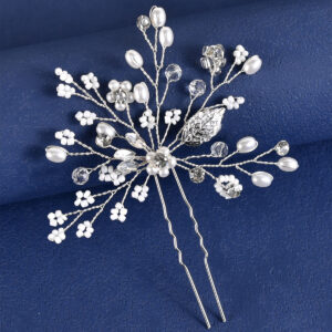 Silver Pearl Crystal Leaf Bridal Hair Pin For Wedding Prom Banquet Bride Updo Formal Hairstyles
