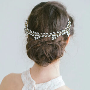 Gold Opal Leaf Bridal Hair Vine For Wedding Garden Boho Prom Bride Updo Formal Hairstyles