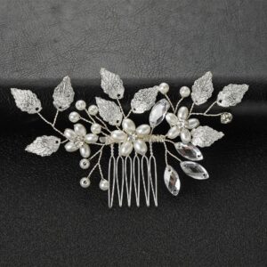 Silver Leaf Pearl Crystal Flower Bridal Hair Comb For Wedding Prom Banquet Bride Updo Hairstyles
