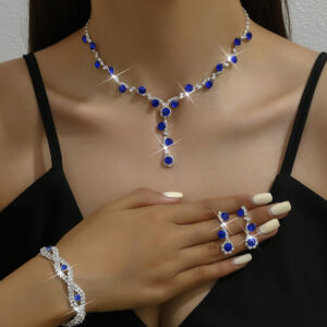 Glam Rhinestone Necklace Earring Bracelet Ring Set For Formal Party Occasions