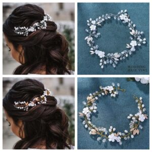 Silver Gold Option Flower Pearl Crystal Bridal Hair Vine For Wedding Garden Boho Bride Updos
