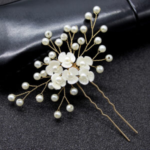 Handmade Gold Wire Pearl Flower Hair U‑Pin for Bridal Wedding Party Women Hair Style Decoration