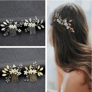 Handmade Flower Leaf Pearl Hair Comb Bridal Wedding Party Hair Accessory for Women Hairstyle Decor