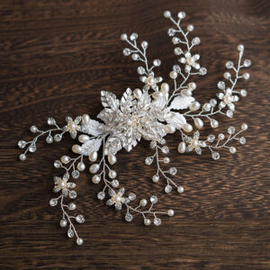 Silver Leaf Pearl Crystal Bridal Hair Vine Wedding Party Hair Accessory for Women Hairstyle Decoration