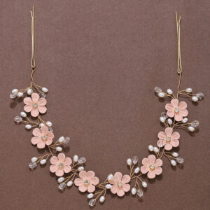 Pink Fabric Flower Pearl Crystal Bridal Hair Vine Wedding Party Accessory for Women Hairstyle Decoration