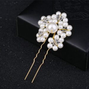 Gold Tone Faux Pearl Crystal Hair U‑Pin Bridal Wedding Party Accessory for Women Hairstyle Decoration