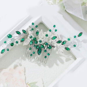 Silver Green Crystal Pearl Hair Comb Bridal Wedding Hair Accessory for Women Hairstyle Decoration