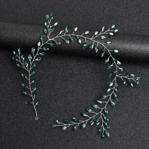 Silver Wire Emerald Green Crystal Hair Vine Bridal Wedding Hair Accessory for Women Hairstyle Decoration