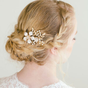 Gold Metal Flower Faux Pearl Hair Comb Bridal Wedding Hair Accessory for Women Hairstyle Decoration