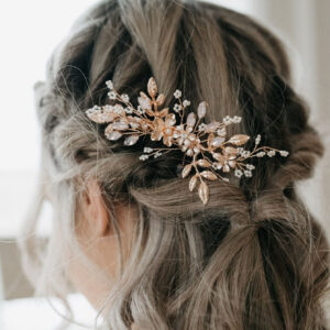 Rose Gold Crystal Leaf Hair Comb Bridal Wedding Hair Accessory for Women Hairstyle Decoration