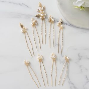 Gold Faux Pearl Crystal Leaf Hair Pins Set Bridal Wedding Hair Accessory for Women Hairstyle Decoration