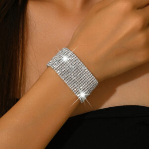 Wide Multi Row Rhinestone Cuff Bracelet For Women Formal Evening Party Gala Occasions