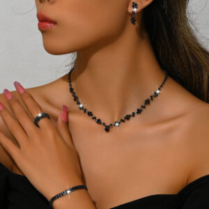 V Shape Cluster Rhinestone Jewelry Set Necklace Earrings Ring Bracelet For Women Night Events