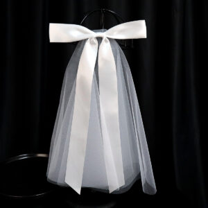 Simple Big Satin Bow Tulle Veil Clip‑on Short Wedding Veil Bridal Hair Accessory