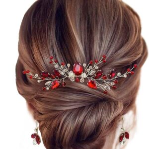 Sparkling Crystal Pearl Bridal Hair Comb Silver Floral Leaf Wedding Headpiece for Bride Bridesmaid Prom